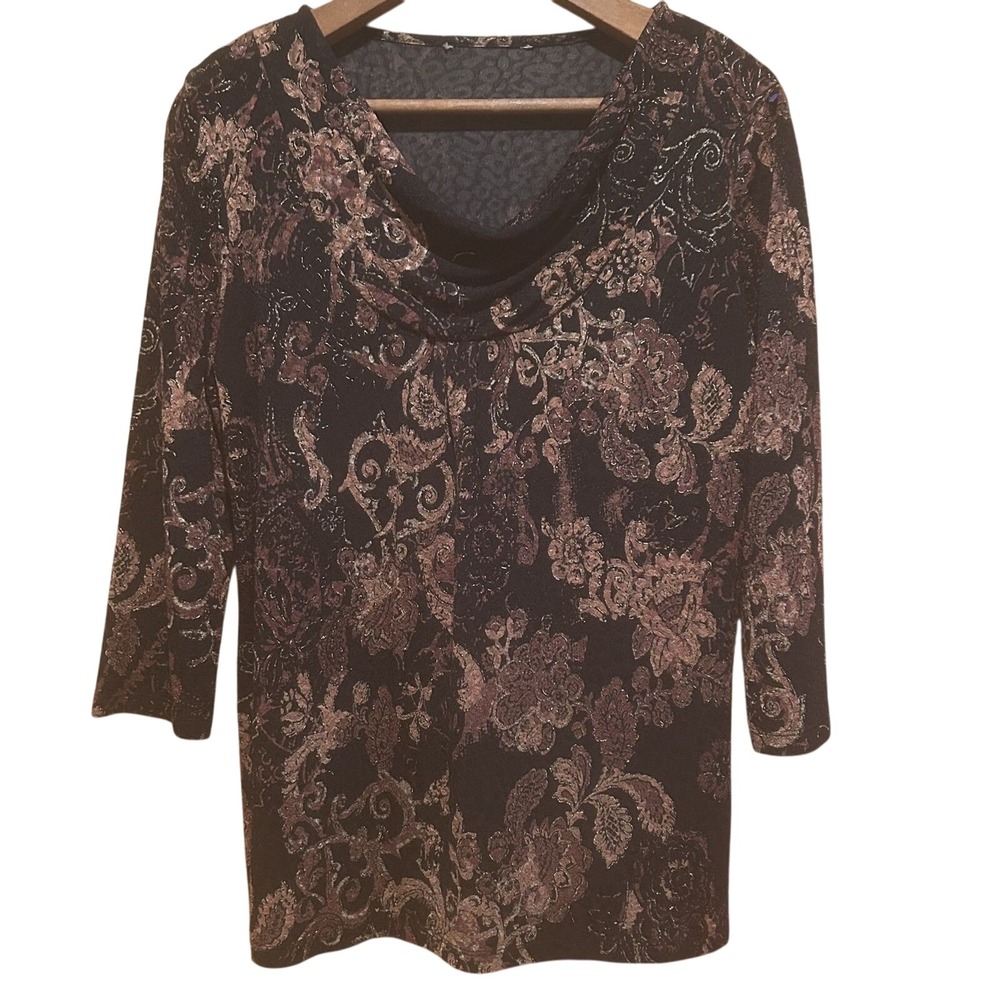 White Stag Top Size Medium Black Brown Stretch Cowl Neck Fairy Grunge Whimsigoth